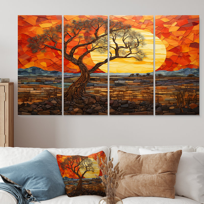 Savannah Sunset In African Safari Hues IV - Boho Mosaic 4 Piece Wall Art, 28" H x 48" W