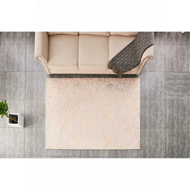Tapis en fausse fourrure de luxe à motif doré et doré lavable à la machine Luxury, Rectangle 7 pi 6 po x 10 pi 6 po