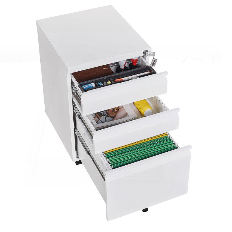 Versatile Lockable 3-Drawer Metal Filing Cabinet for Office and Home, White