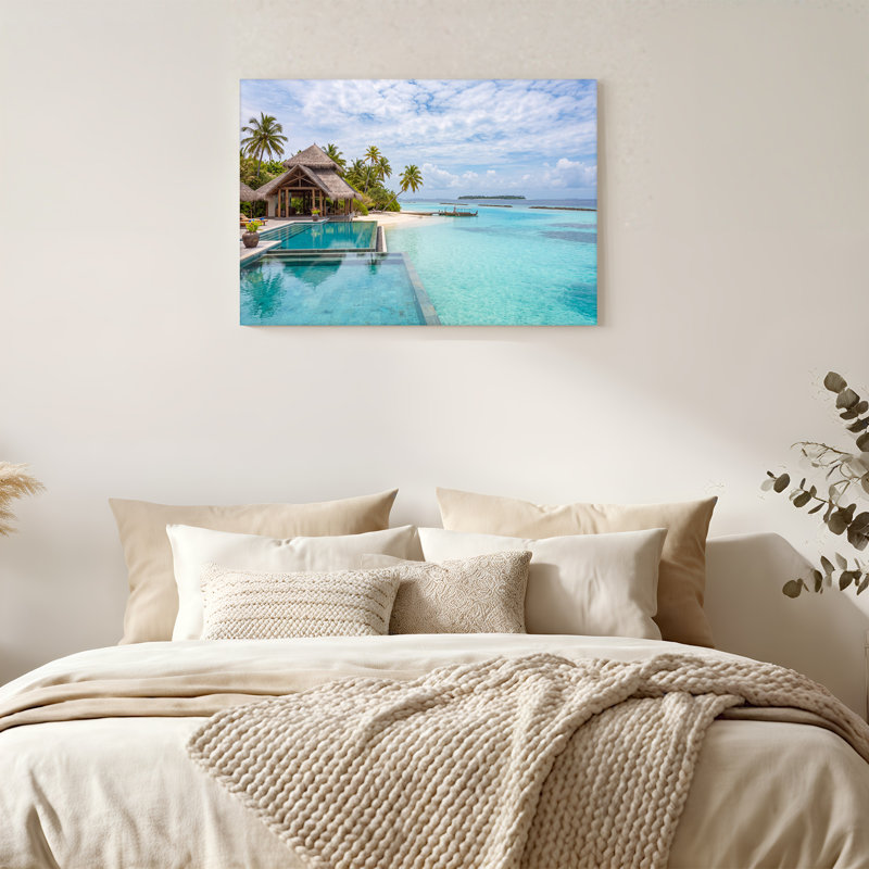 Toile tropicale avec toit de chaume et toile turquoise, 16"H x 24"W