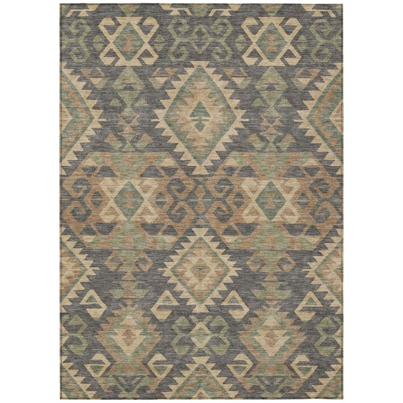 Tapis sud-ouest chantille lavable à la machine intérieur / extérieur ACN2959, Chocolat, 10 pi x 14 pi