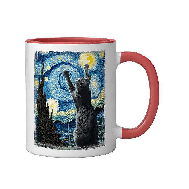 Van Gogh Starry Night Style Ceramic Mug, Red/White, 11oz, Red
