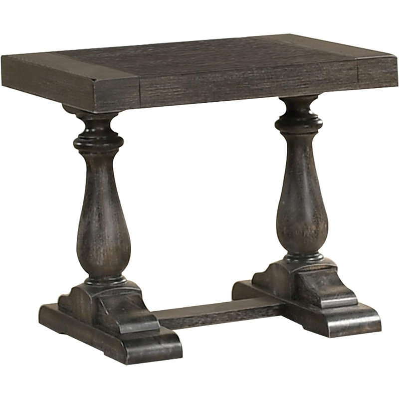 Transitional Wood End Table In Driftwood, Living Room Solid Wood Sofa Side Table, Gray