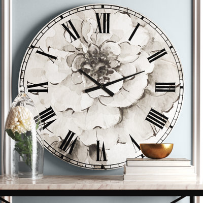 Indigold Grey Pivoines I - Horloge murale traditionnelle