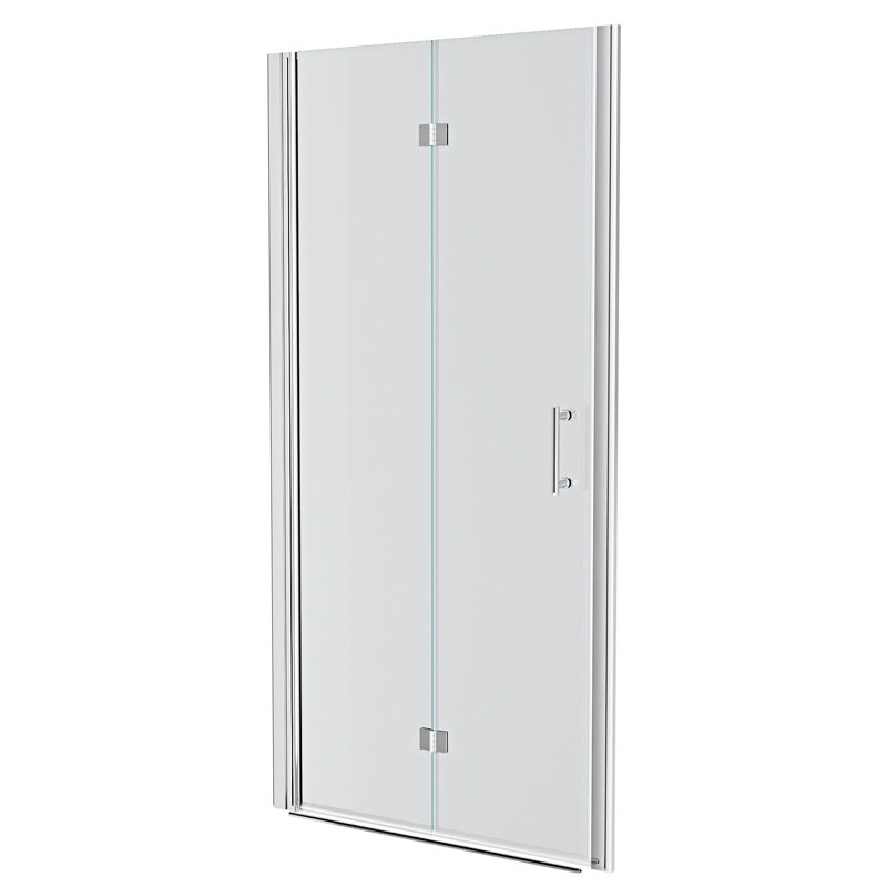 Fold Frameless Shower Door With Tempered Glass, Chrome