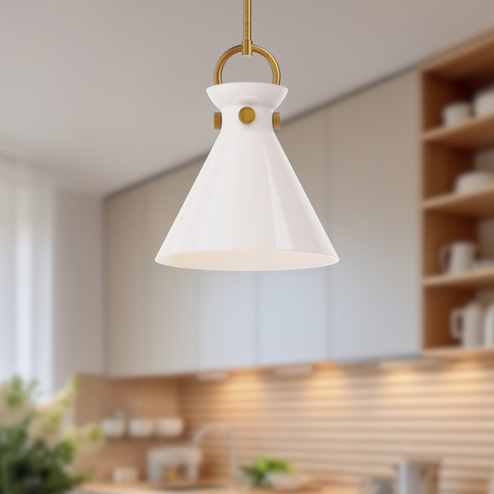 Tiney Single Light Glass Steel Pendant, Aged Gold, 12.75" H x 10.5" W x 10.5" D