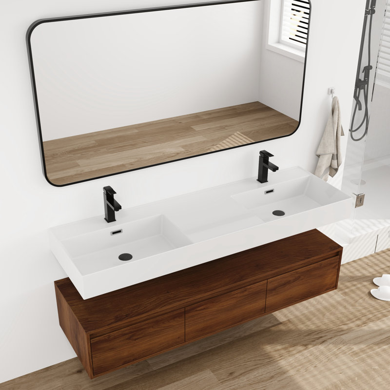 Meuble-lavabo double 60 po avec plateau en résine