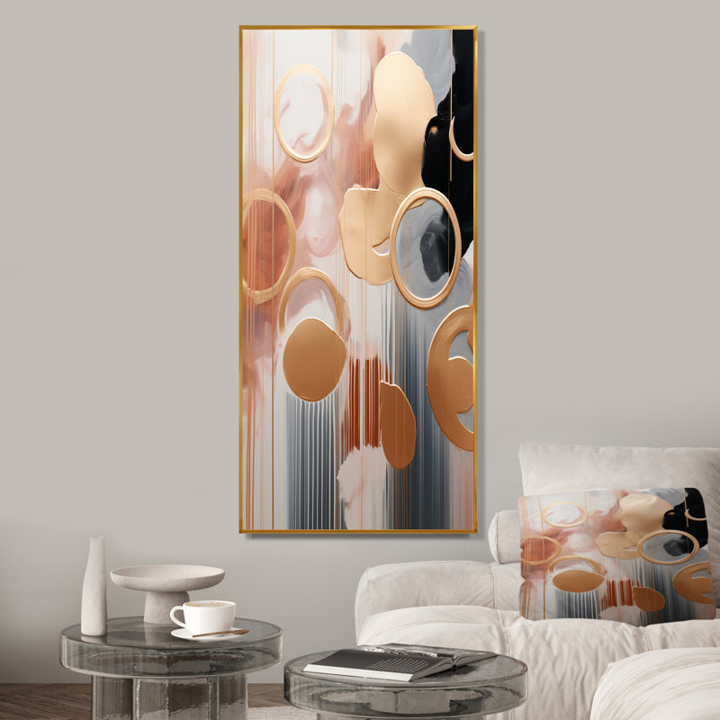 Or et formes abstraites dorées harmonie I - formes abstraites, art mural, Cadre flottant doré, H 60 po x l 28 po x P 1,5 po