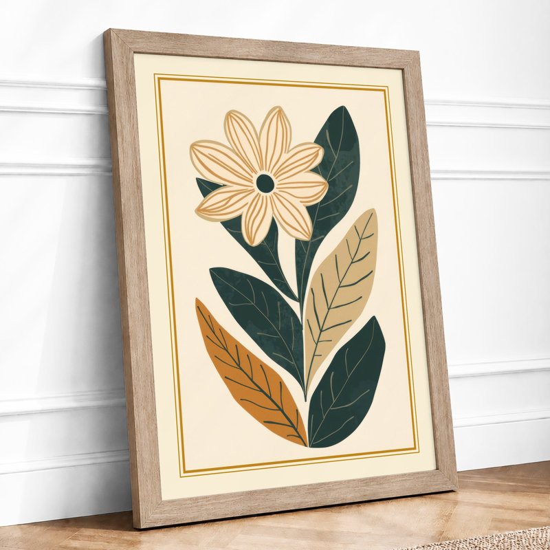 Single Stem in Gold Botanical - Framed Print, A2 - 59.4 x 42.0 cm, Oak