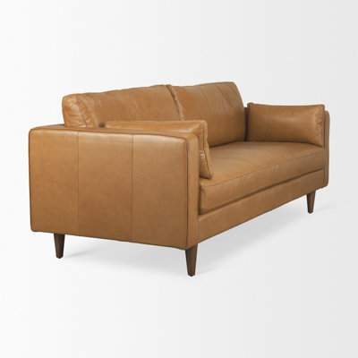 Canapé à accoudoirs carrés en cuir véritable 87,8 po