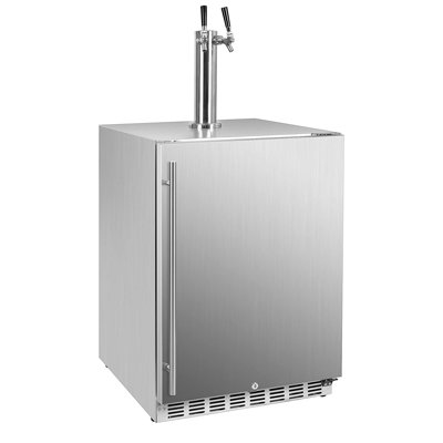 IceJungle 6.04 Cubic Feet Silver Outdoor Dual Tap Half Barrel (Full Size) Freestanding Kegerator with Door Lock and