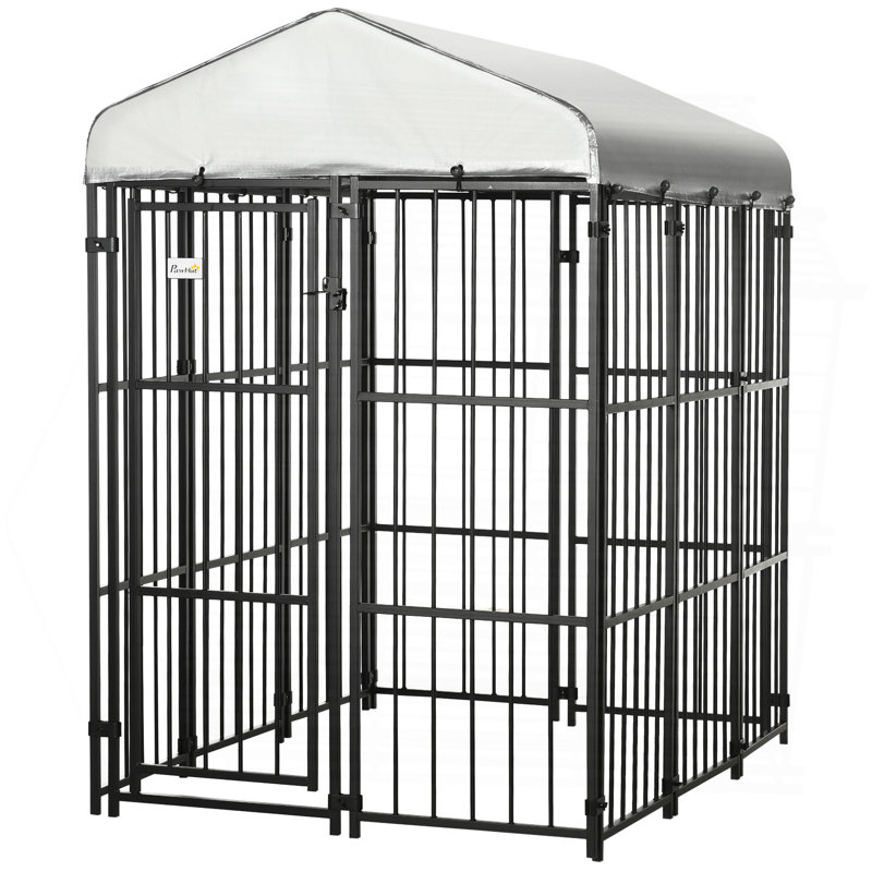 Chenil pour chien 6 pi x 4 pi, parc extérieur pour chien avec auvent imperméable et résistant aux rayons UV, maillon de chaîne robuste pour chiens de taille moyenne et grande