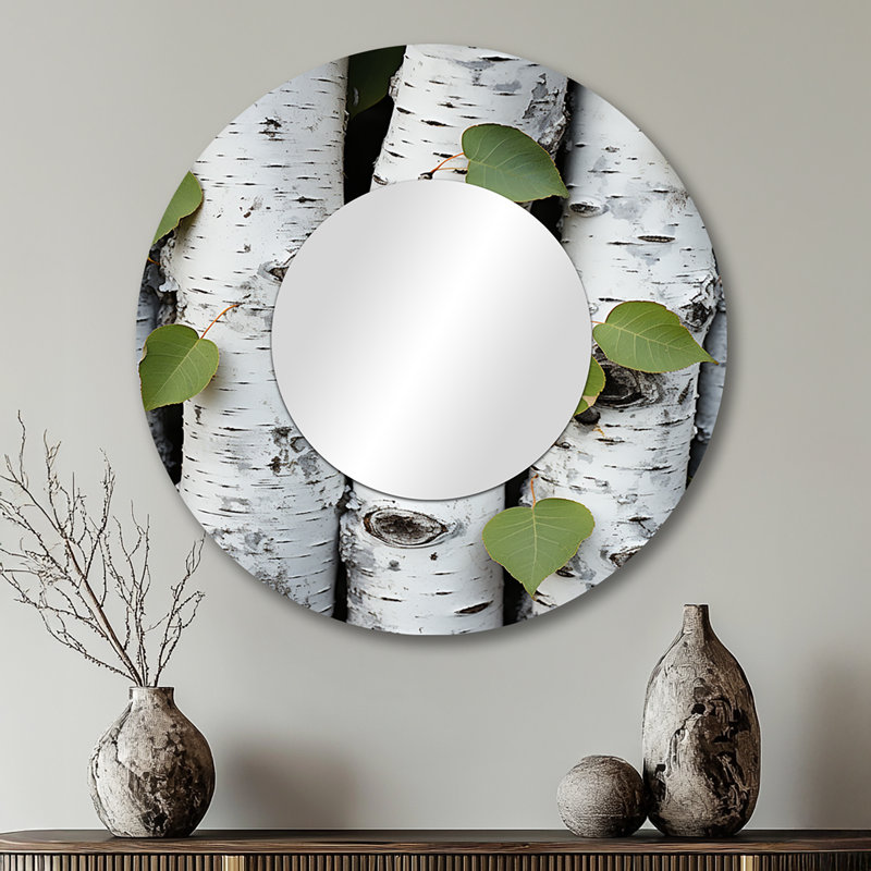 «White Forest Trees In Aspen Colorado I - États-Unis, miroir, miroir mural décoratif rond blanc, impression d'art en métal