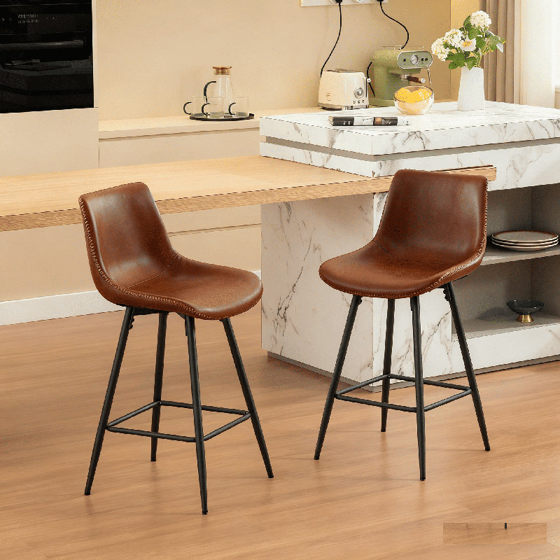 Tabouret de comptoir moderne en similicuir, Brun whisky, Tabouret de comptoir (siège d'une hauteur de 24 p, 2