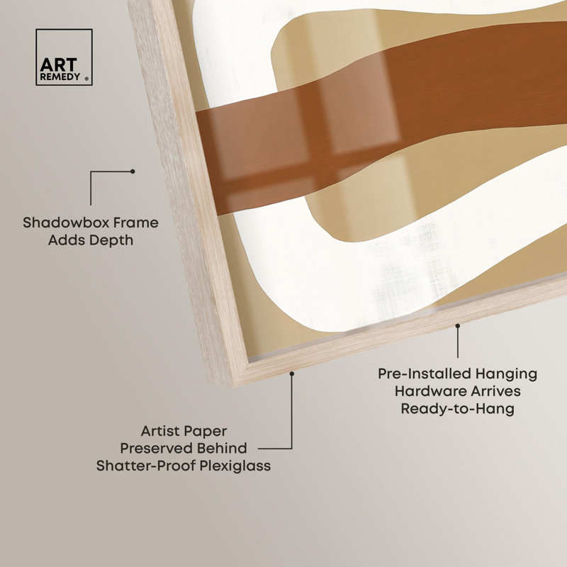 «Minimal Wavy I Shadowbox Print Boho» par Art Remedy, H 11 po x l 16 po, Crème, crème