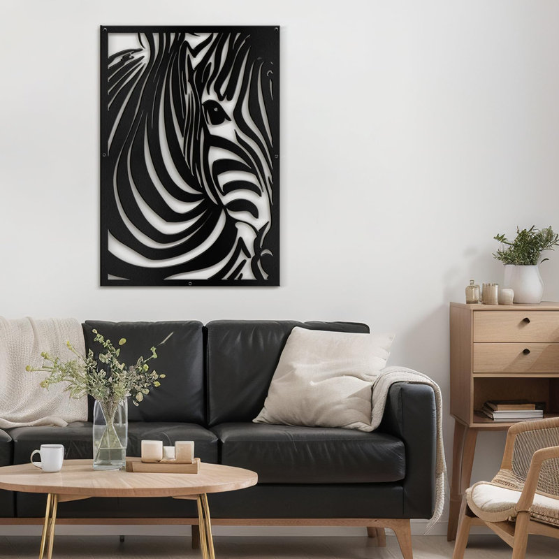 Zèbre, animaux, sculpture murale moderne minimaliste, salon, décoration murale en métal doré, H 24 po x l 16 po x P 0,05 po