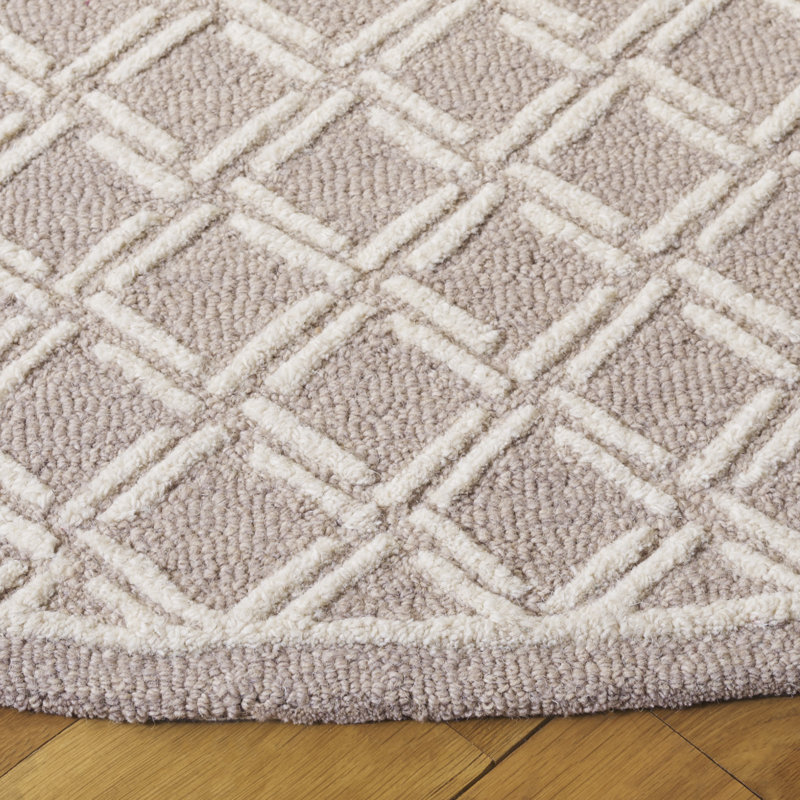 Genre 350 Hand Tufted Wool/Cotton Geometric Rug in Beige/Ivory, Round 6'