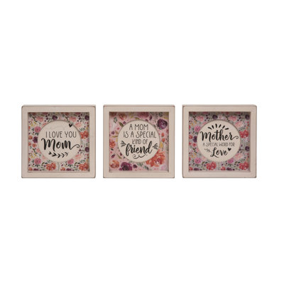 Wood 7.05 in. Spring Cutout Mom Block Decor Set of 3