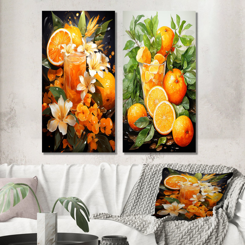 Tangerine cocktail orange vif coucher de soleil I - ensemble de 2 impressions sur toile cocktail, Toile tendue