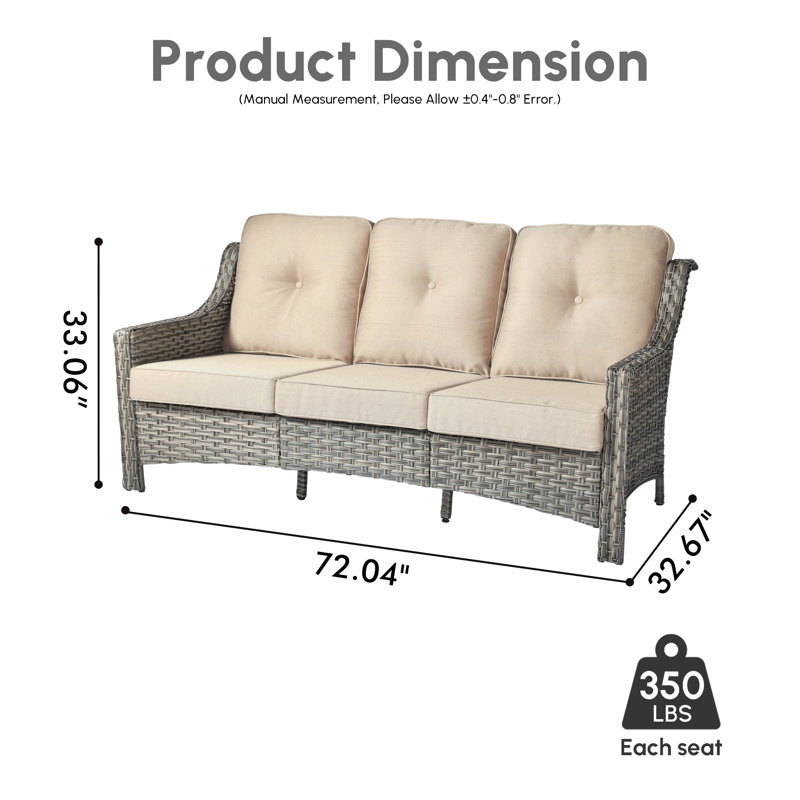Canapé d'extérieur en osier avec coussins Emanuell, Beige