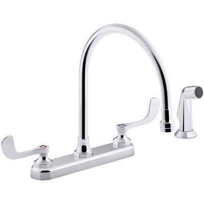 , 1.5 gpm Triton Bowe 1.8 gpm Kitchen Sink Faucet with 9-516 In. Gooseneck Spout, Matching Finish Sidespray, Aerated Flow and Wristblade Handles