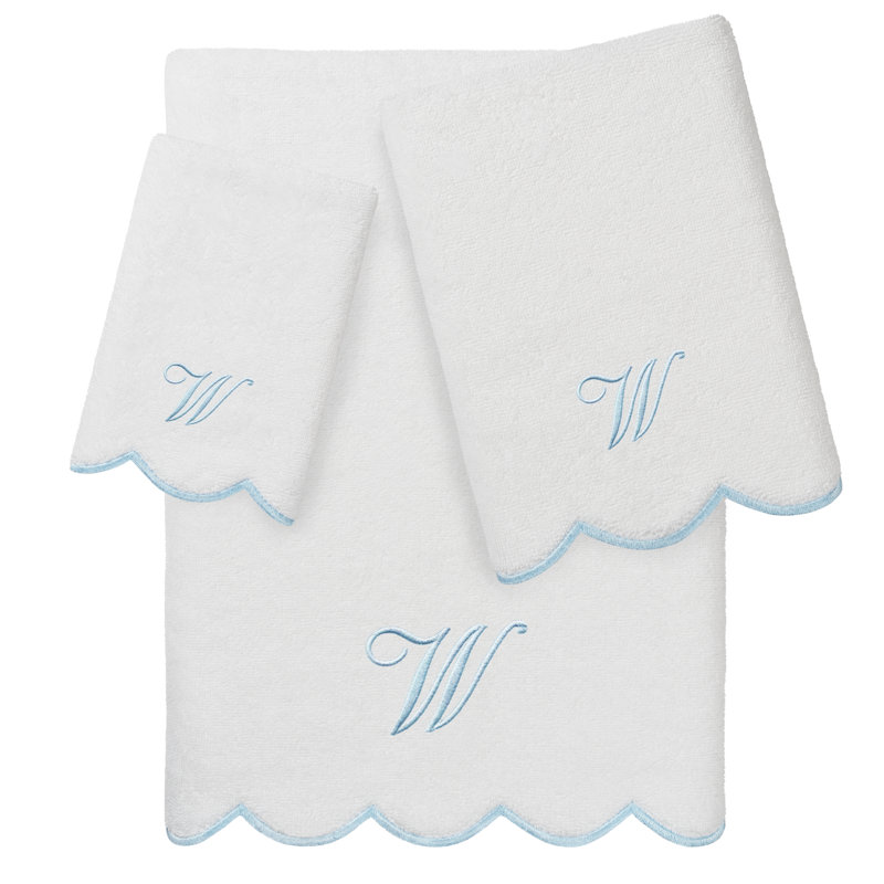  Ensemble de serviettes personnalisées 100% coton ADORNIA, Blanc / Bleu, W, Ensemble 3 serviettes de bain