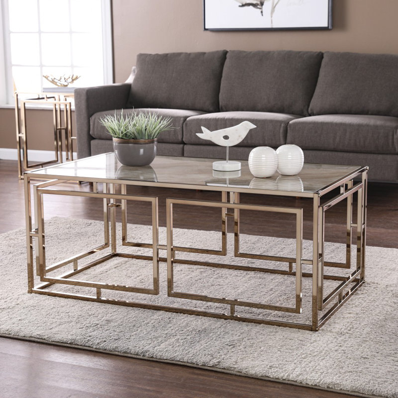 44" Champagne And Metal Rectangular Coffee Table