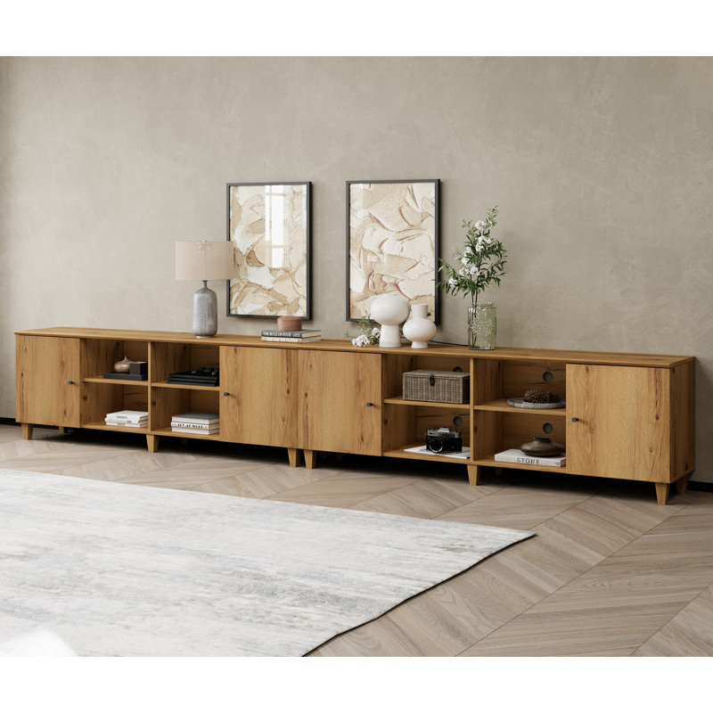 Lysiane Unfinished TV Stand for TVs up to 88", Oak Brown