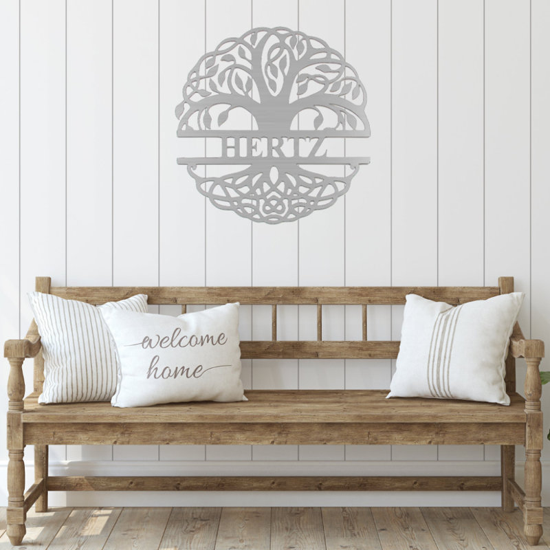Art mural en métal monogramme Family Tree, H 16 po x l 16 po x P 0,12 po, Oui, Argent