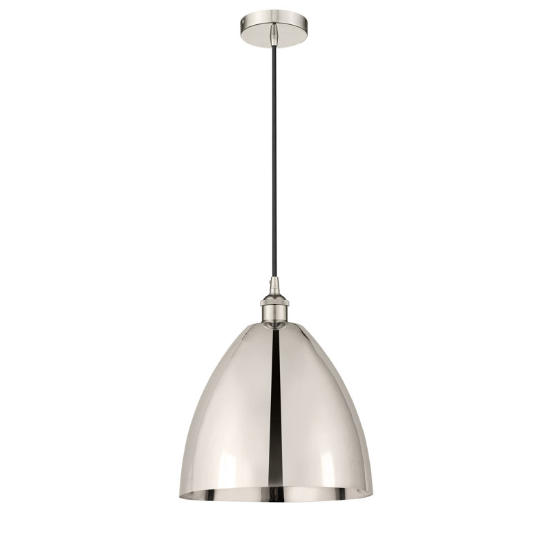 Luminaire suspendu conique à 1 lumière, Nickel poli, Nickel poli, H 14,75 po x l 12 po x P 12 po