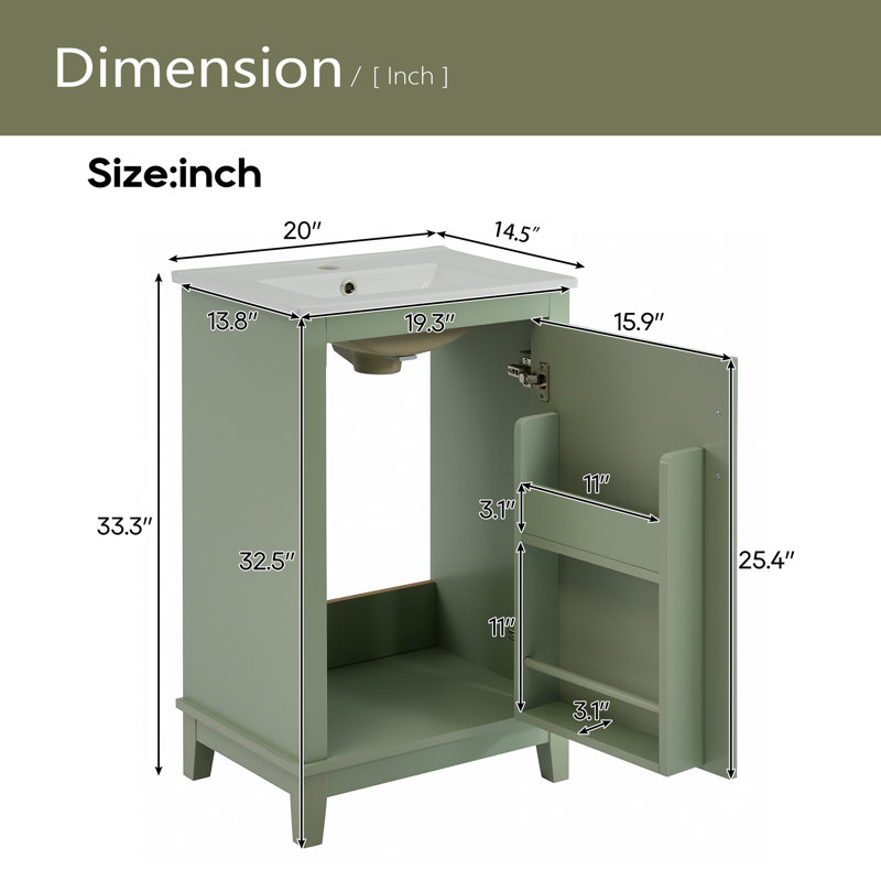 Petite armoire de meuble-lavabo moderne 20 pouces, Vert