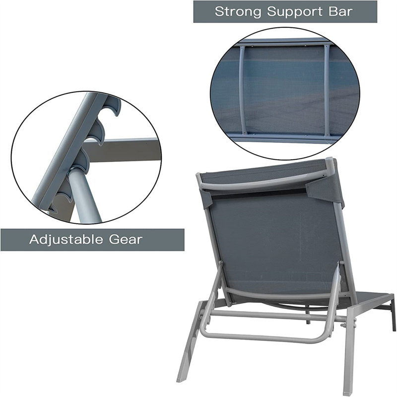 Outdoor Adjustable Backrest Leisure Recliner (Set of 2 Chairs with Table), Grey