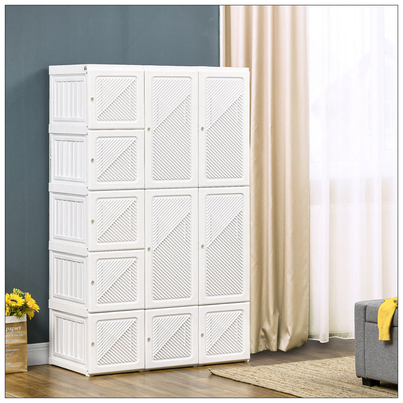 Armoire portative pour garde-robe, armoire de chambre pliante, rangement pour vêtements avec 11 compartiments cubiques, tringle à vêtements, portes magnétiques