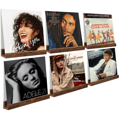 Ensemble de 6 tablettes flottantes murales en vinyle pour fixation murale | Présentoir à disques 12 pouces, brun rustique