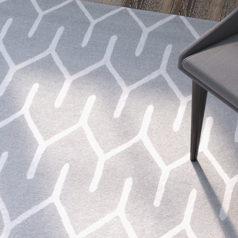 Gray and Ivory Hand-Tufted Wool Geometric 6' x 6' Rug