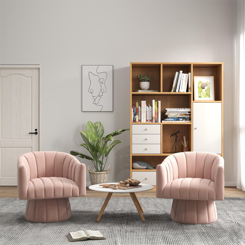 Izabell Velvet Swivel Barrel Chair, Izabell Pink Velvet