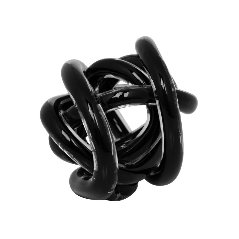 Black 3" Abstract Art Glass Knot Handmade Decorative Decor Accent, Black, 3" H x 3" W x 3" D