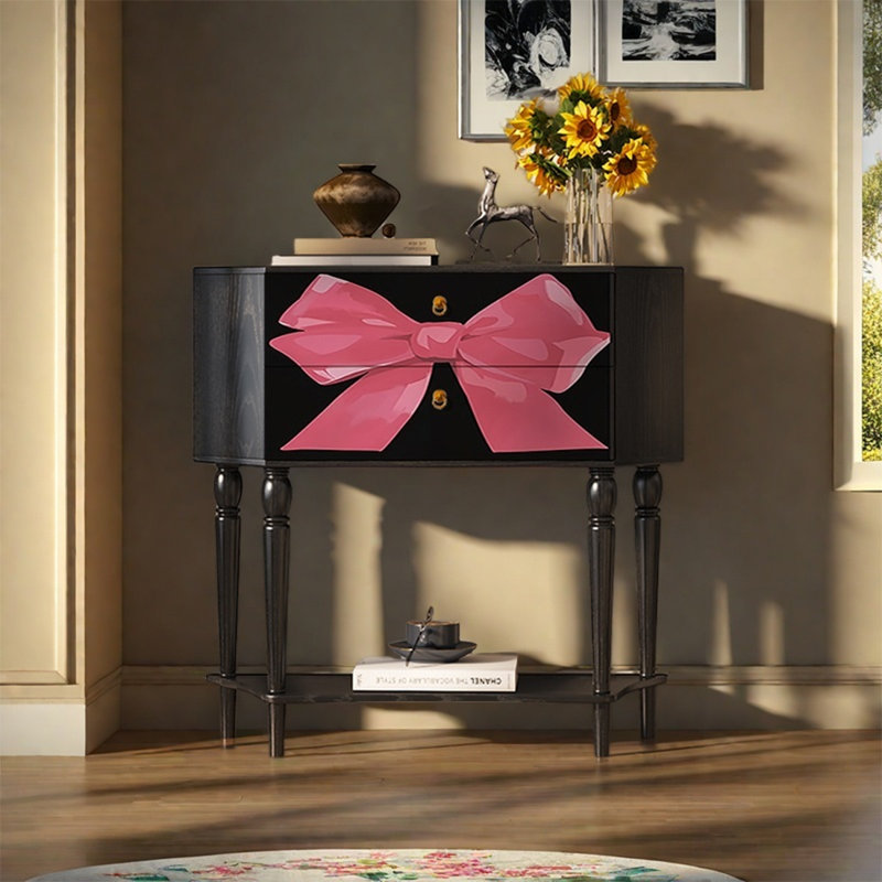 Armoire de rangement en pin massif avec deux tiroirs, Noir