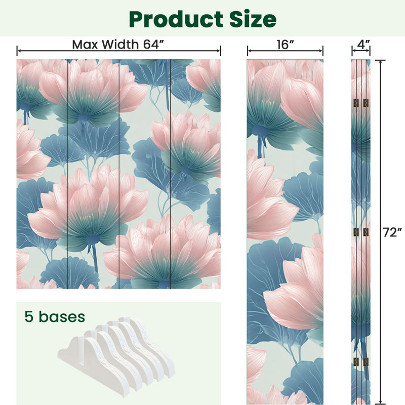 Paravent 4 panneaux à cloison pliable Royal Soft, 4, 71" H x 64" W x 1" D