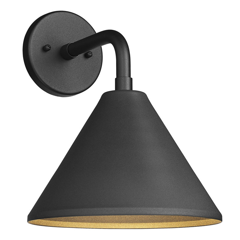 Ebern Designs Covington 1 Light Outdoor Wall Sconce in Textured Black with Black Aluminum Shade, 12.4" H x 10" W x 11.84" D