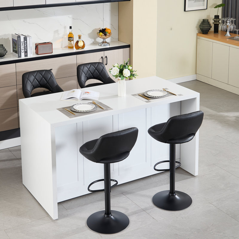 Terrianna Swivel Upholstered Adjustable Height Counter Stool with Metal Frame, Black, Black