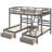 Gray Wood Full Over Twin & Twin Bunk Bed, Space Saving Storage No Box Spring