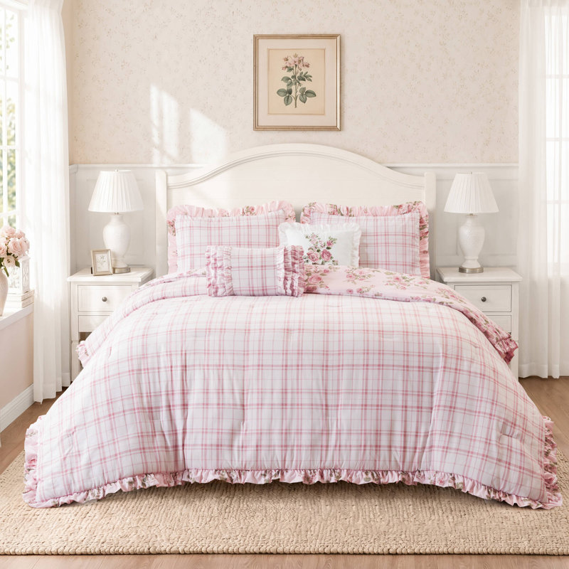 Ensembles de literie à motif floral rose, édredon simple / simple en microfibre XL, chambre de style chalet