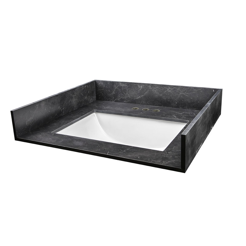 Dessus de meuble-lavabo noir en pierre mince 31 po x 22 po, Noir