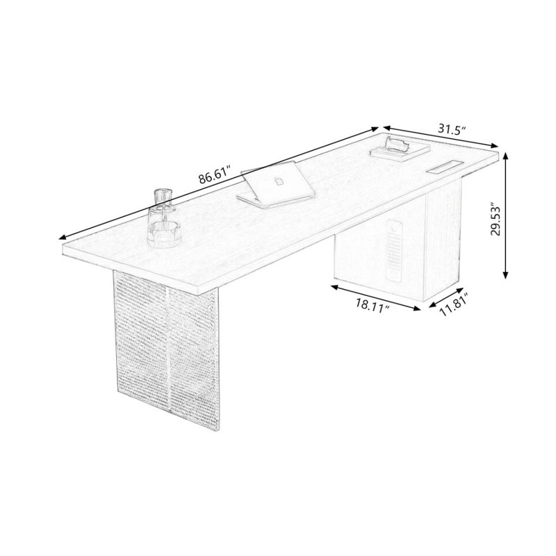 Modern and simple integrated desk and bookcase, 29.53" H x 86.61" W x 31.5" D, Black