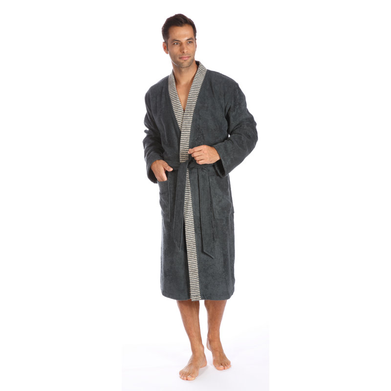 Cotton Boy / Man+ Mid-Calf Bathrobe with Pockets, Slate grey, 125cm L x 113cm W
