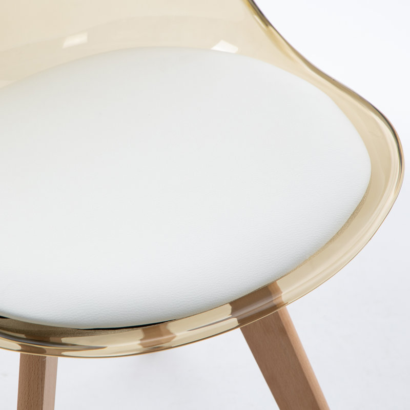 Amber Clear Brown Plastic and Wood Side Chair Set