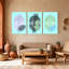 Boho contemporain abstrait avec motif de feuilles, cercles et lignes-2014620177