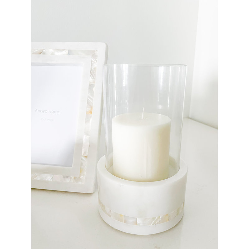 Mother Of Pearl Marble Hurricane Candle Holder
