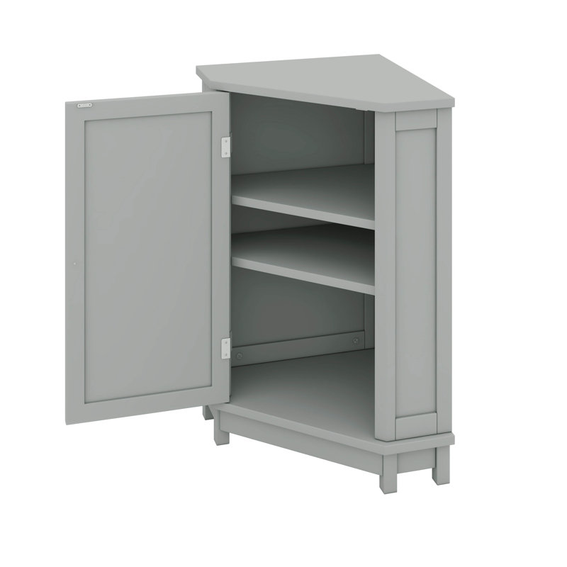 Corner Storage Cabinet With Doors, Triangle Bathroom Cabinet With Adjustable Shelves, Gray